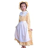 ガールズ ハロウィン コロニアル ドレス プレーリー パイオニア フローラル 長袖 1800年代 巡礼者ドレス エプロンとボンネット付き, イエロー, 10-11 Years