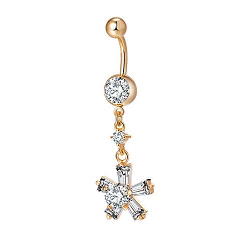 Wycian - Anillo para ombligo, para mujer, barbells, con diseño de flores, oro, acero quirúrgico, ombligo
