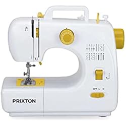 Maquina Coser Barata Buena PRIXTON P120 - Mini Maquina de Coser Portatil con Cajón para Accesorios, Lámpara Integrada y 16 Tipos de Puntadas Diferentes, Incluye Pedal