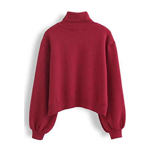 Image of CHICWISH Women's Red Embroidered Heart High Neck Knit Sweater