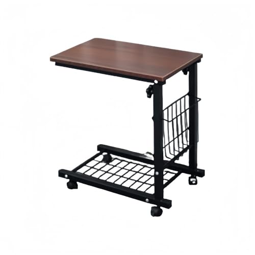 Neboka サイドテーブル 昇降式 コの字型デザイン 可移動デスク キャスター付きデスク 収納棚 付き ナイトテーブル 汚れの除去が簡単 スタイリッシュでシンプル (F)