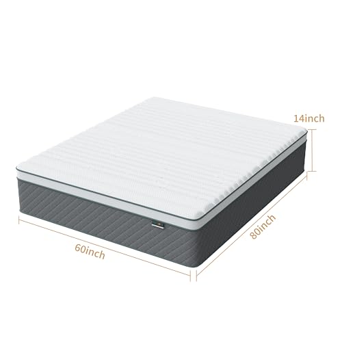 14 Inch Queen Mattress, Cooling-Gel Memory Foam and Pocket Spring Hybrid Mattress, Queen Bed Mattress in a Box, CertiPUR-US Certified, Medium Firm, Queen Size Mattress