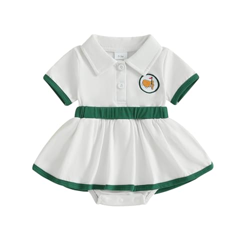 Yingisfitm Newborn Baby Girl Golf Outfit Golf Short Sleeve Romper Dress Infant Onesie A Line Dresses Summer Cute Clothes (White, 3-6 Months)