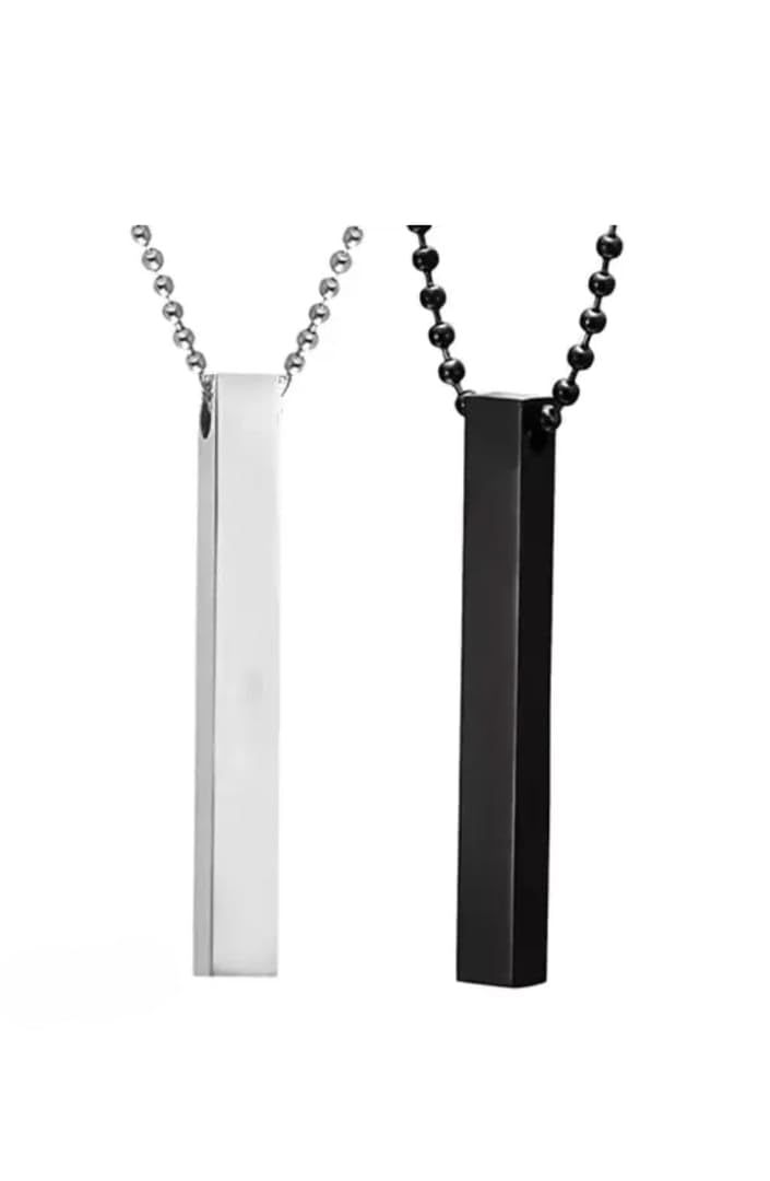 t trendy mart Men's Jewellery 3D Cuboid Vertical Bar/Stick Stainless Steel Black Silver Locket Pendant Necklace Chain For Boys and Men Unisex Birthday Gift Anniversary Love Gift Silver Chain Necklace, Vertical bar-picture-15