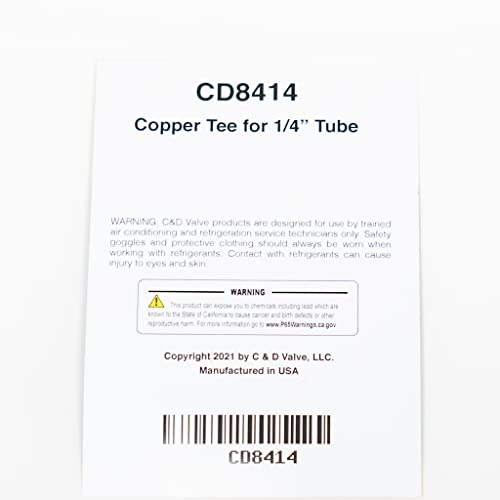 Image of CD8414 /2 C&D Copper Access Tee Valve 1 /4 inch CD8414 Package of 2