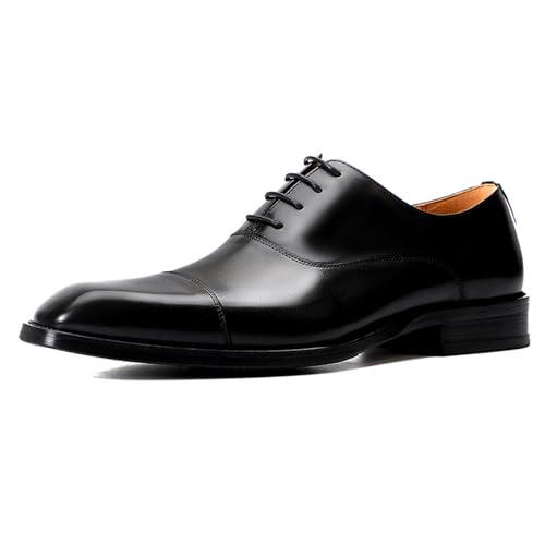 Mens Square Toe Oxford Genuine Leather Lace Up Shoes Fashion Formal Dress Shoe for Business Party Work Wedding