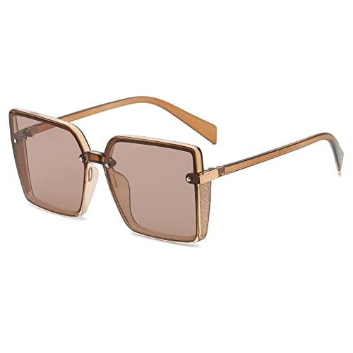 Grandes lunettes de soleil carrées rétro vintage pour homme et femme marron clair