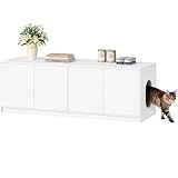 Fobyfurny Katzenklo Schrank für 2 Katzen, Versteckte Katzentoilette, Katzenschrank mit Drucktüren und Belüftungslöchern, Minimalistisches Katzenhaus, Wohnzimmer, 120 x 50 x 51,5 cm, Weiß FPCB203PW1