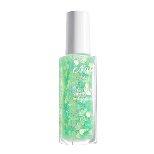 Virellay Esmalte de uñas con purpurina a base de agua, secado rápido, 10 ml (verde, 10 ml)