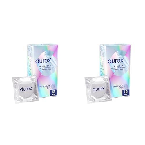 Durex Preservativos Invisible Extra Lubricado, Ultra Fino Diseñado para Maximizar Sensaciones, 12 condones (Paquete de 2)