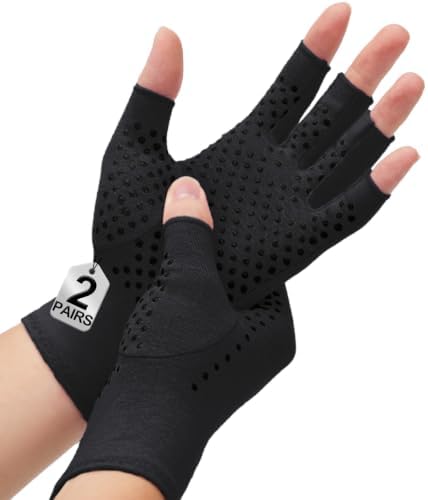 DRNAIETY 2 Pairs Compression Gloves- Arthritis Gloves for Men & Women, Anti-Slip Fingerless for Typing Daily Work