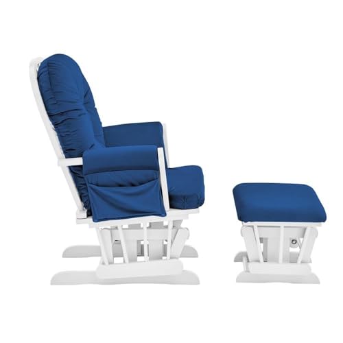 Image of Suite Bebe Mason Nursery Rocking Chair with Ottoman, Wooden Glider for Baby Nursing, Smooth Gliding Rocker, Navy and White