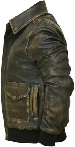 Image of Mens A2 Aviator Cockpit Bomber Leather Jacket - Distressed Pilot Jackets - G1 Fur Collar Flight Leather Jacket