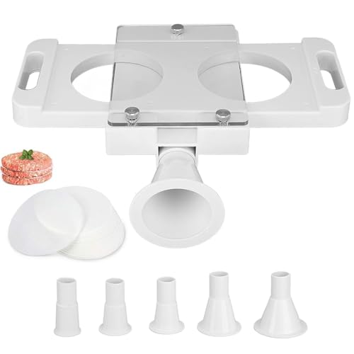 Presse Steak Haché, Fabricant de Moules de Pressage de Hamburger Pressing Maker avec 50 Papiers Antiadhésifs et 5 Tubes adaptateurs Burger Machine Meat Patty...