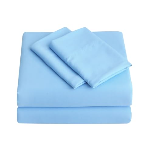 Image of Viviland 4 Pieces Boys Full Sheets Set Kids, Sky Blue Bed Sheets | Breathable & Soft Microfiber Kids' Sheet & Pillowcase Sets, Fitted Sheet with 15 inch Deep Pocket and Corner Straps, Easy Care