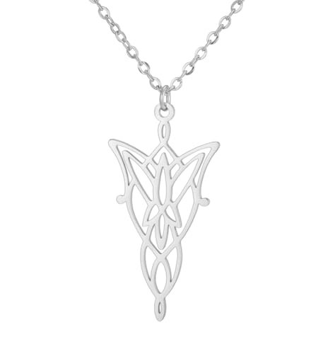 unift Princesse Elfe Collier étoile du Crépuscule pour Femmes Hommes Acier Inoxydable Feuille Elfique Aragorn Arwen Evenstar Collier Pendentif Bijoux Cadeaux...
