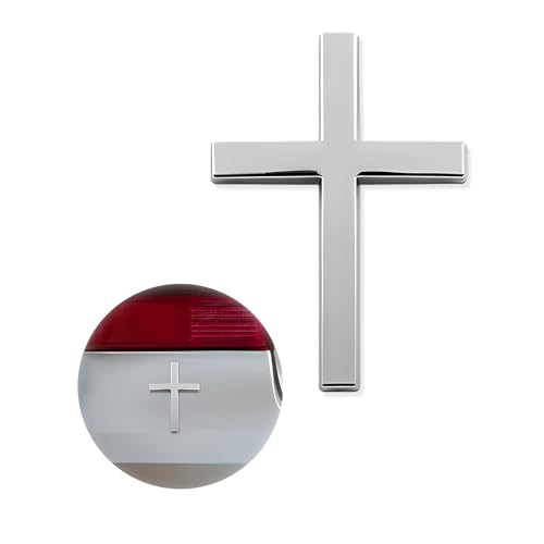 Image of Metal Christian Cross Emblem Stickers, 2.5x1.8in 3D Jesus Christ Auto Emblem Badge Decal, Self-Adhesive Styling Cross Decal Decoration for Trunk Tailgate Side Fender (Silver)