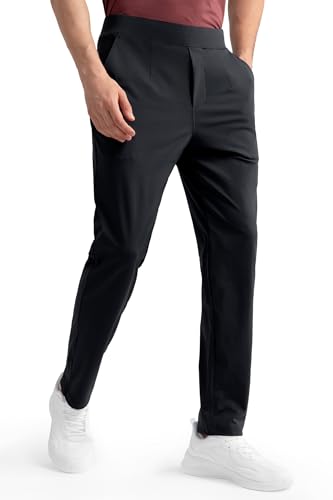 HISDERN AIR 509 Mens Golf Jogger Pants Slim Tapered 4-Way Stretch Cooling Commuter Pants Summer Travel Athletic Track Pants with Zipper Pocket Black L