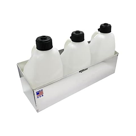 Pit Posse 436 Triple Utility Fuel Jug Rack Holder Shelf 34.5" Fits 3 Five Gallon Jugs - Made in USA - Enclosed Race Trailer Garage Shop Storage Workspace Aluminum Organizer (Silver) Cover