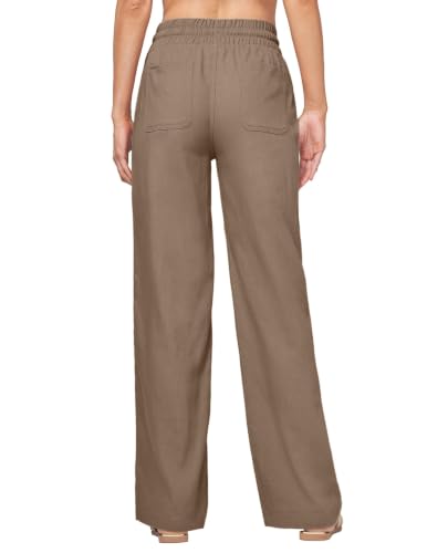 CHANGEOWN Womens Casual Linen Pants Drawstring Flowy Pants Loose Fit Summer Pants with Pockets Lounge Beach Pants, Deep Khaki, XX-Large — view 4