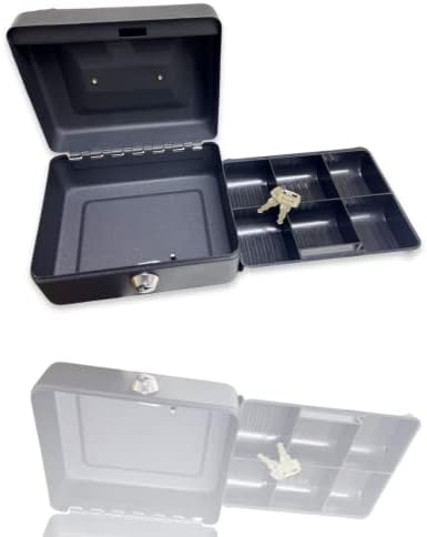 Requisite Needs Metal Money Box Tin 6" Steel Cash Safe Box Petty Cash Deposit Tin with Lock 2 Keys for Security - Black