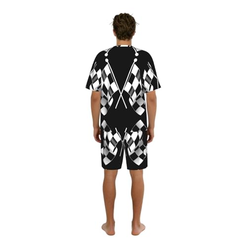 Ensemble de pyjama pour hommes imprimé drapeaux à carreaux noirs - 2