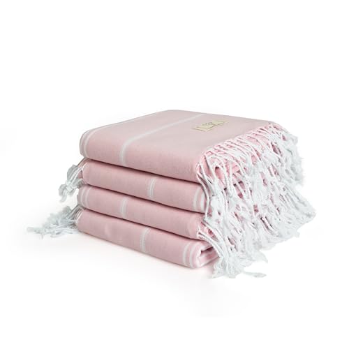 SMYRNA TURKISH COTTON Classical Series - Toalla de playa turca original, prelavada, 37 x 71 pulgadas, toalla de baño turca y peshtemal para spa, playa, piscina, gimnasio y baño (rosa rubor, paquete de