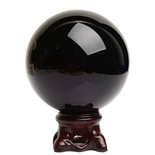 Obsidian Crystal Ball with Stand Fortune Teller Mystical Quartz Ball FengShui Divination Spheres Decorative Glass Ball,15cm