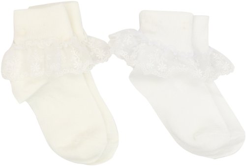 Jefferies Socks Little Girls' Snow Queen Lace Sock Pack (Pack of 2), Pearl/White, (Shoe Size 3-7)