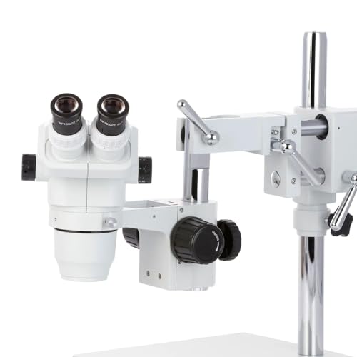 Image of AmScope ZM-4B Professional Binocular Stereo Zoom Microscope, EW10x Eyepieces, 6.7X-45X Magnification, 0.67X-4.5X Zoom Objective, Ambient Lighting, Double-Arm Boom Stand