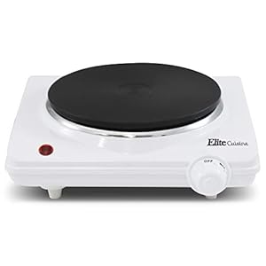 Elite Gourmet ESB-301F Countertop Single Cast Iron Burner, 1000 Watts Electric Hot Plate, Temperature Controls, Power Indicator Lights, Easy to Clean, White