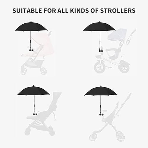 CarPlusStudio Sonnenschirm Kinderwagen – 50+ UV Schutz, 72 cm Kinderwagen-Sonnenschirm mit Verstellbarer Befestigungsklemme, 360° Flexibler Sonnenschutz, Robuster Regenschirm für Buggy & Kinderwagen