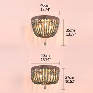 Jeuneu Bohemia Wood Beaded Flush Mount Ceiling Light Antique Rustic Pendant Light Blue Finishing For Bedroom Kitchen Island Farmhouse Hallway Entryway Passway Dining Room 3-Light #TOP6