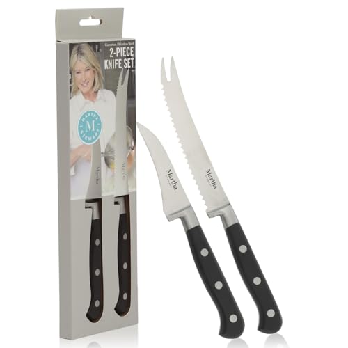 Martha Stewart Carverton 2 Piece Set 5" Tomato Knife and 3" Bird's Beak Knife Set, High Carbon Stainless Steel Kitchen Knives w/Black Triple Riveted Handle by Martha Stewart - Used condition - US$13.72