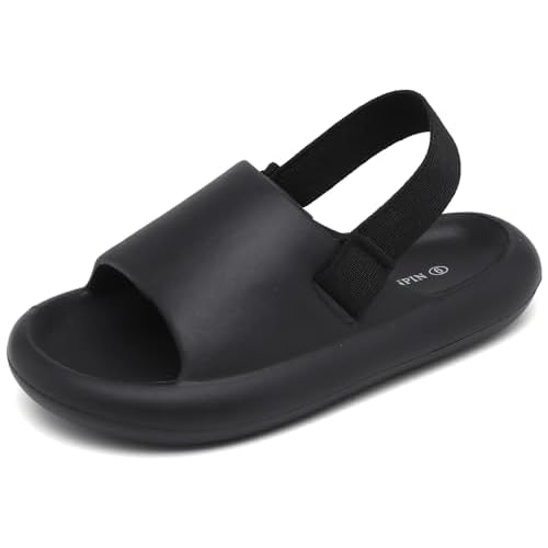 INMINPIN Toddler Boys Girls Slides Sandals Comfort Beach Pool Shower Slippers with Elastic Back Strap 3 Infant Black