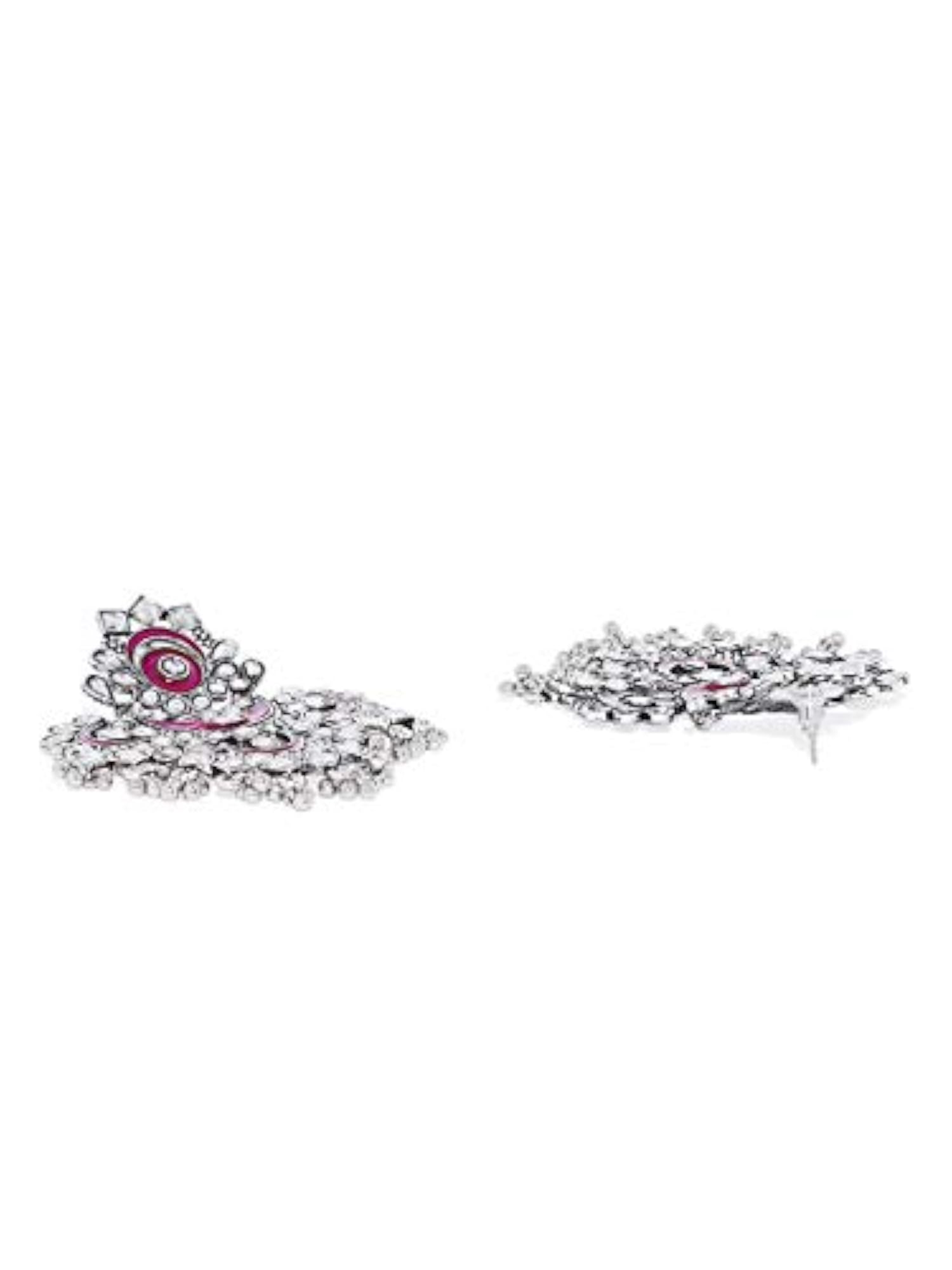 German Oxidised Silver Bali Earrings, Pink Stones