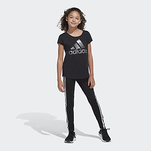 Adidas Girls Short Sleeve Scoop Neck Tee T Shirt, Black With Multicolor, Small Us #TOP2
