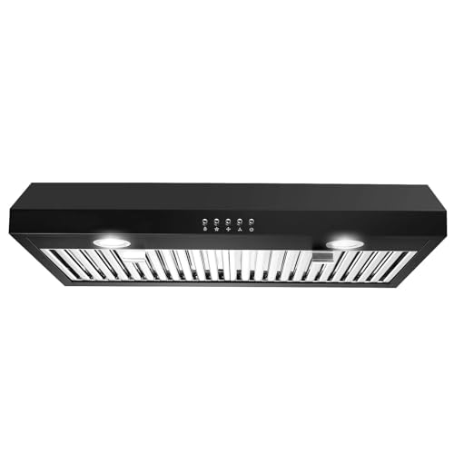 SNDOAS Range Hood 30 inch Under Cabinet,Black Stainless Steel Range Hood with 500 CFM,Ductless Range Hood Black,Kitchen Vent Hood 30 inch with 3 Way Venting,Baffle Filters,LED Lights
