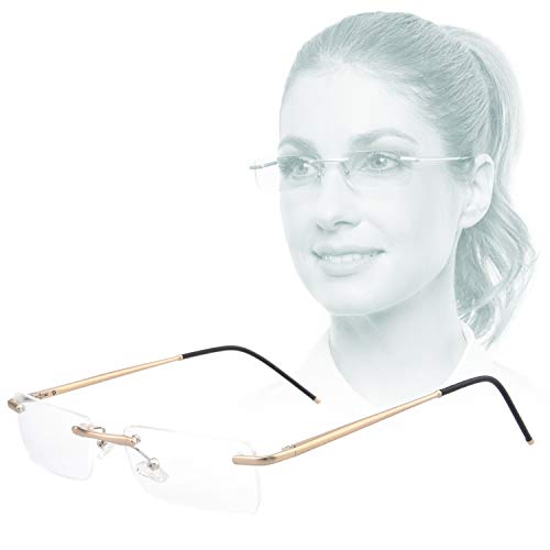 Edison & King Clarity Rimless Reading Glasses â€“ an Elegant Accessory with Premium Lenses Including Blue Light Filter (+1.00 dpt, Gold)