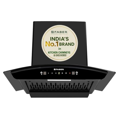 Faber Hood Marcus 60cm 1300 m³/hr Filterless Autoclean Chimney | Touch & Gesture Control | Curved Shaped |12Yr on Motor, 2Yr Comprehensive Warranty by Faber | HOOD MARCUS HC SC BK FL 60, Black