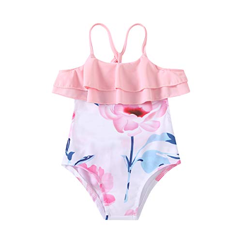 Infant Baby Girl Floral Halter Swimwear Bathing Suit Backless One-Piece Beachwear (2-3T, Pink Floral)