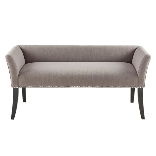 Madison Park Accent Bench, Upholstered with Nailhead Trim, & Padded Seat Entryway Bench Small, End of Bed Bench with Back, 49.5' W x 19.25' D x 23' H, Grey