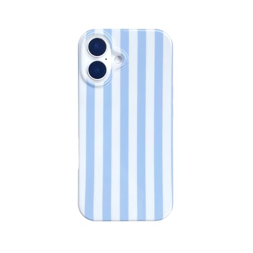 Coque iPhone 17 bleu blanc à rayures rétro pour femme