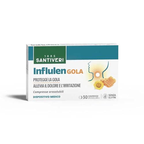 Santiveri Influlen GOLA 30 Compresse orosolubili - DISPOSITIVO MEDICO - Protegge la gola - Allevia il dolore e l'irritazione