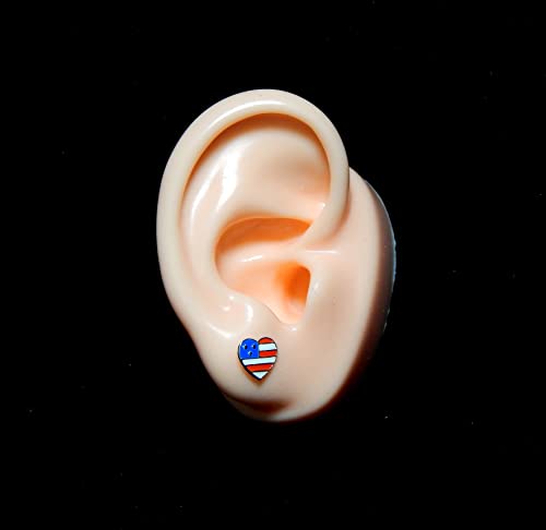 ICYROSE set of 2 pairs 925 Sterling Silver American USA Flag Heart Stud and red & Blue Crystal Star Earrings (Nickel Free)2