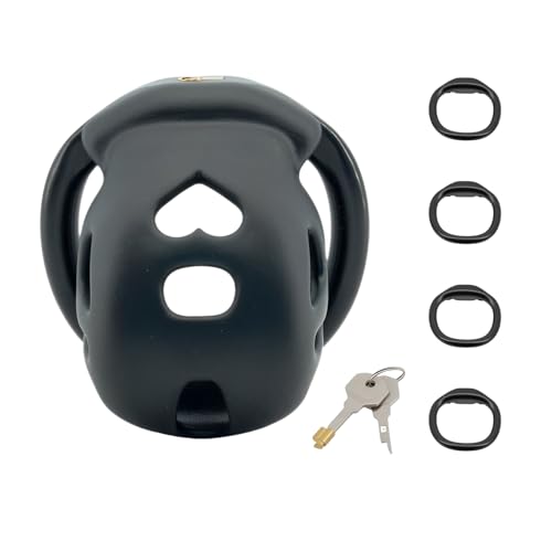 Cage Chastetée pour Sissy Sex Toýs Homme Cage de Chasteté pour Pénis avec Serrure Miniature et 4 Anneaux Différents Chastity Cage Respirante pour Bondage de Pénis Légère et Étanche (M,Black)