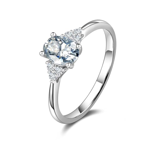 14K Solid White Gold Moissanite Engagement Ring for Women,5*7mm Center Stone,D Color VVS1 Oval Simulated Diamond Moissanite Wedding Promise Proposal Ring for Her Wife Anniversary Bridal Gift,All Size