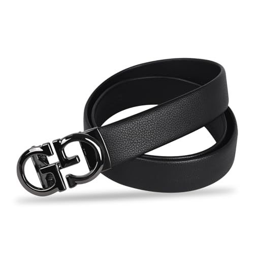 Image of Aurolran Men&Womens Leather Dress Belt Business Automatic Buckle Belt Color-Black Silver Gold