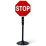 Stop Sign, Street Stop Sign, 18x18 Inches, 3M EGP Reflective with Post & Cast Iron Base Stand Set Made in USA by Sigo Signs