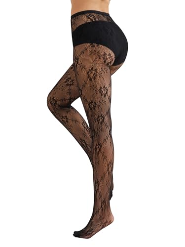 Image of 2 Pairs Lace Patterned Tights Fishnet Floral Stockings Small Hole Pattern Leggings Tights Net Pantyhose